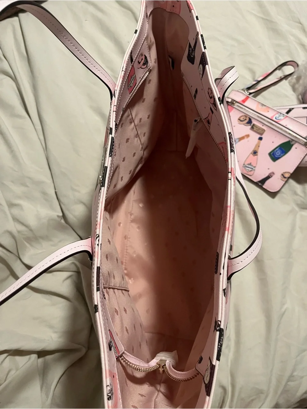 kate spade Pink and Black Champagne Bottle Print Tote